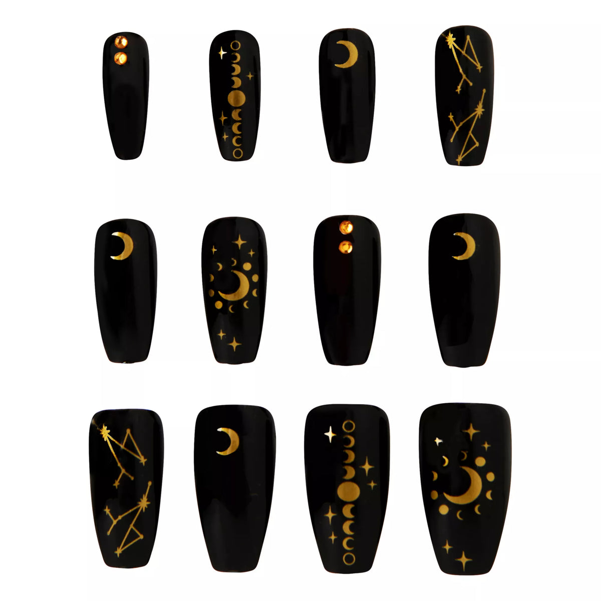 Black and Gold Moon Press-On Nails