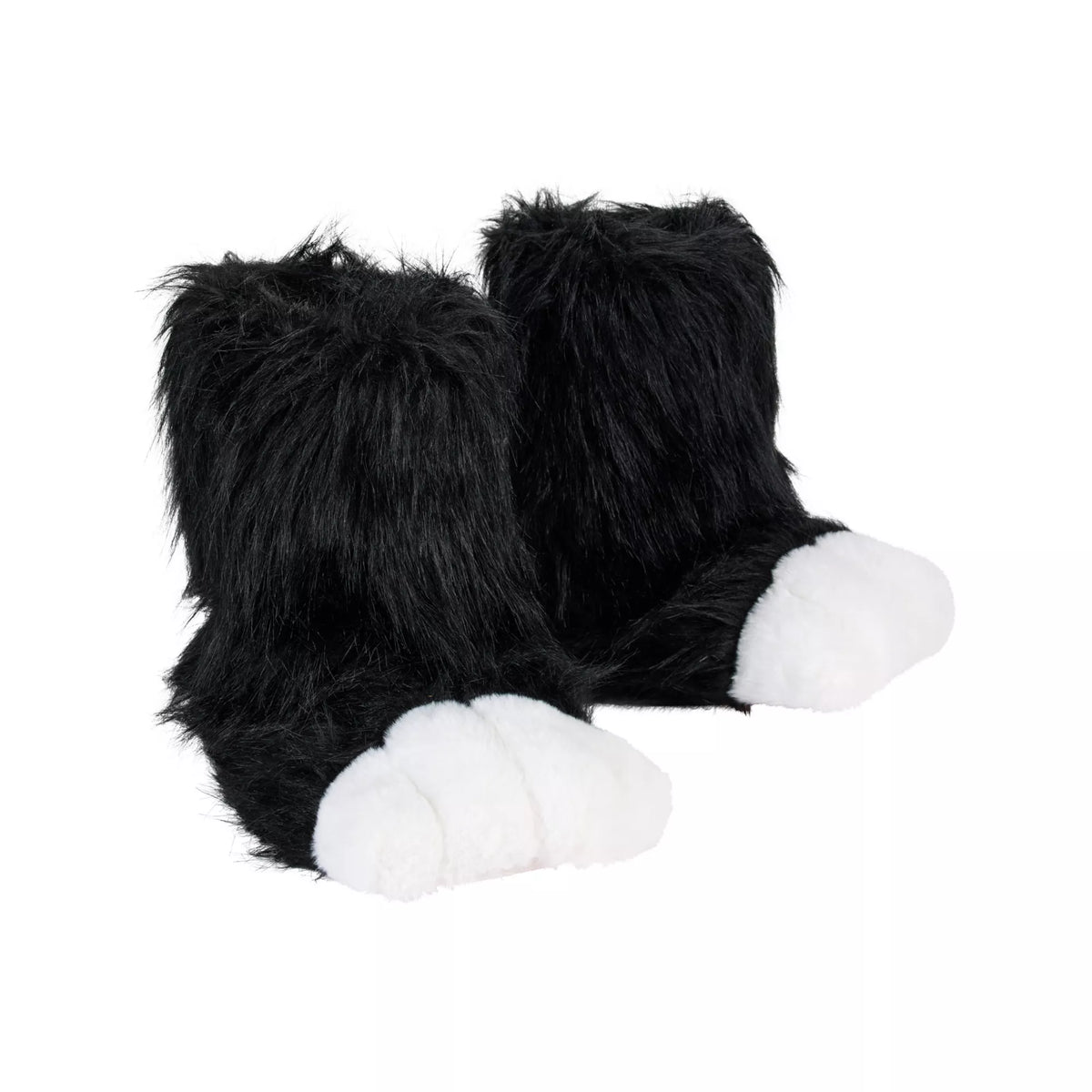 Black Furry Paw Slippers