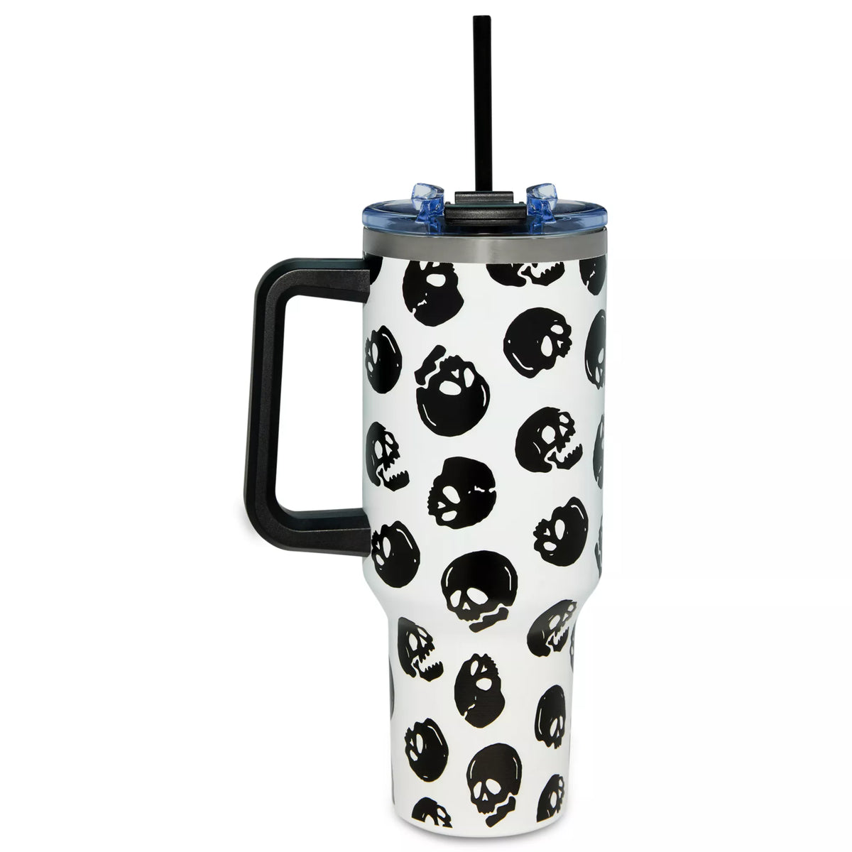 Black and White Glow in the Dark Skull Print Travel Tumbler with Straw - 40 oz.